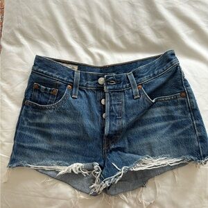 Levi's Blue Jean Shorts with Distressed Hem
